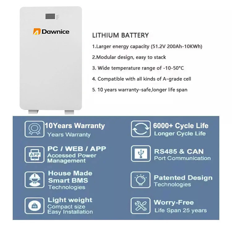 Dawnice 51.2V 200AH home energy storage wall battery solar photovoltaic energy storage system lithium phosphate battery