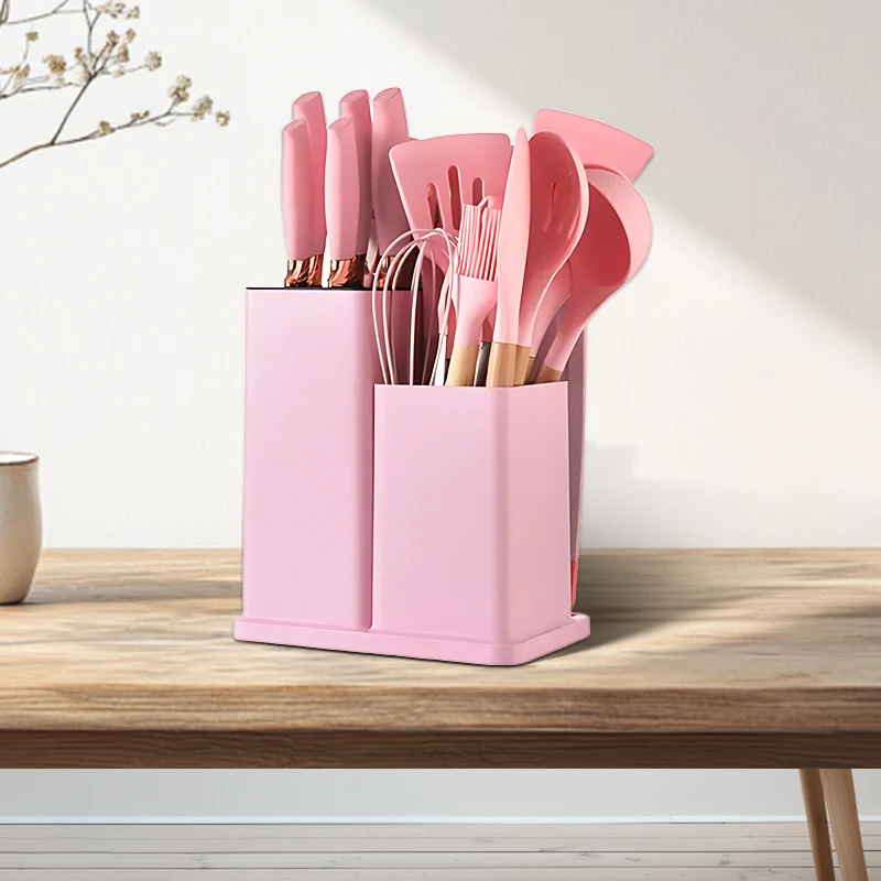 New luxury Cookware Silicone Kitchen Utensils Set 19 Pcs Silicone with Wooden Handle Baking Appliance Set