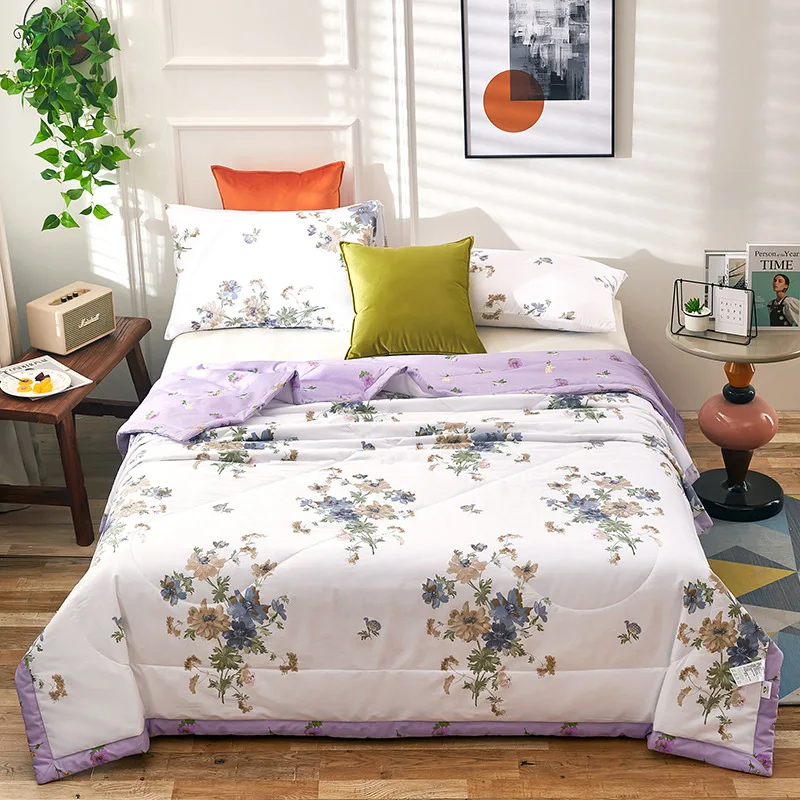 Wholesale Custom Luxury Printed Microfiber Cotton Cooling Fiber Quilt Quilts Floral Bedspreads Bedspread Sets For Summer Home