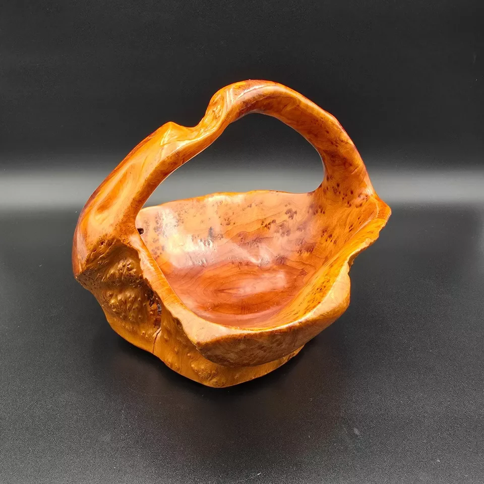 Guan Sen Eco Friendly BURL WOOD CARVED BASKET BOWL TREE STUMP ROOT LARGE BPA root carving natural wood