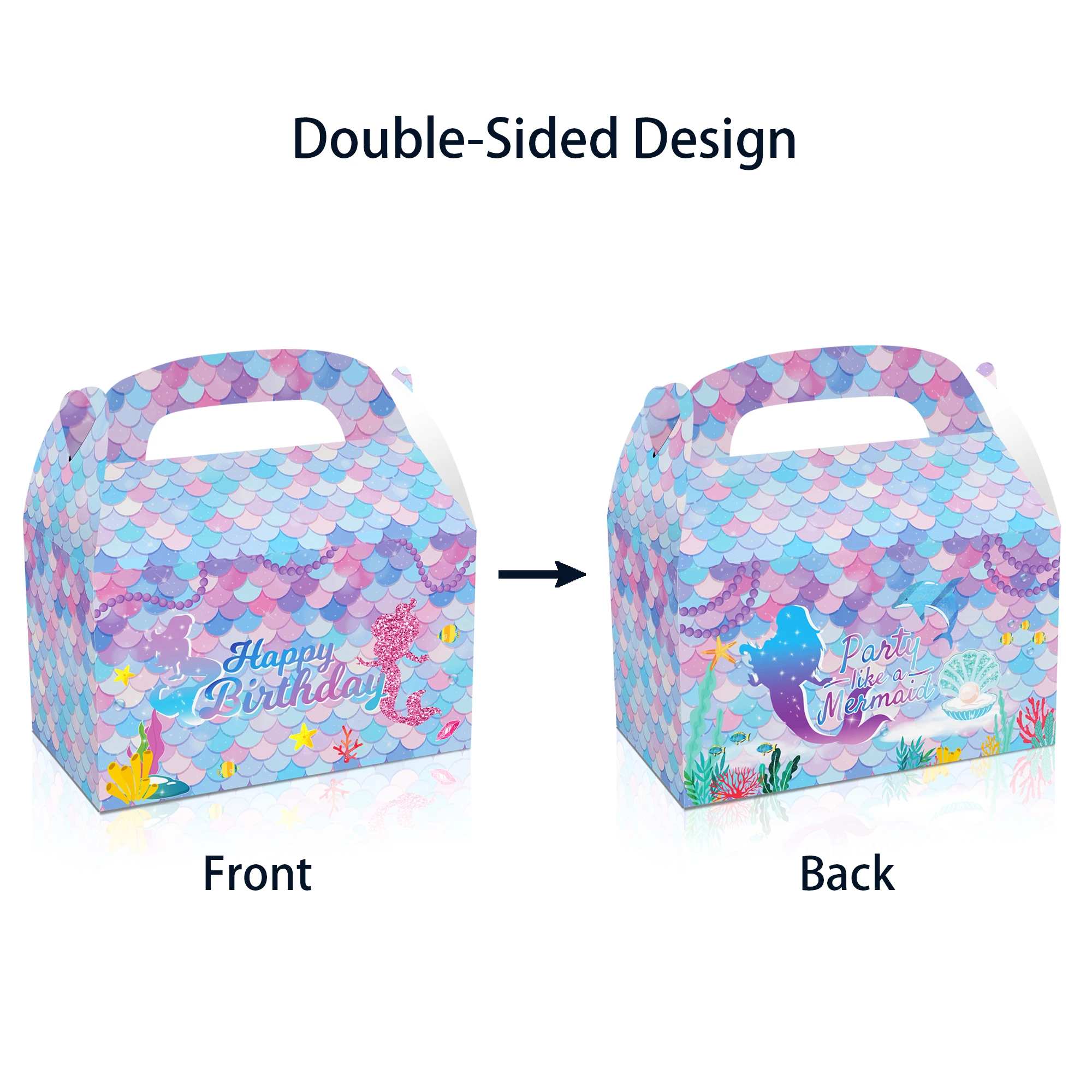 Huancai 12 pcs mermaid candy treat boxes double side design paper gift cake goodies box for kids happy birthday party supplies