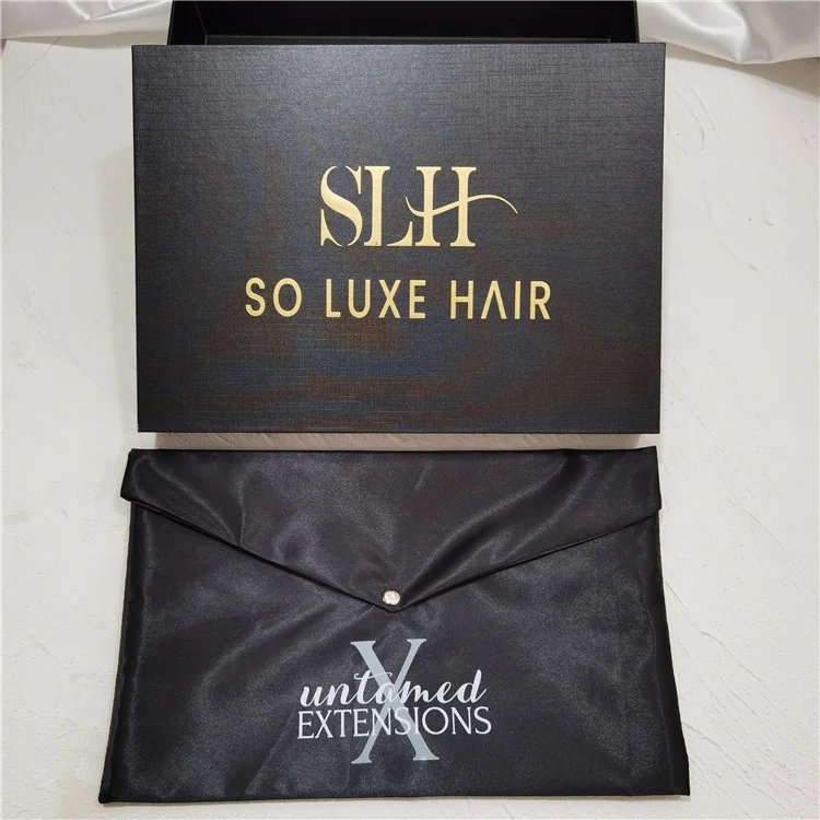 Custom Luxury Silk Bags For Hair Extensions Folding Satin Envelope Pouch For Wedding Hair Accessories Packaging boxes Luxury Wig