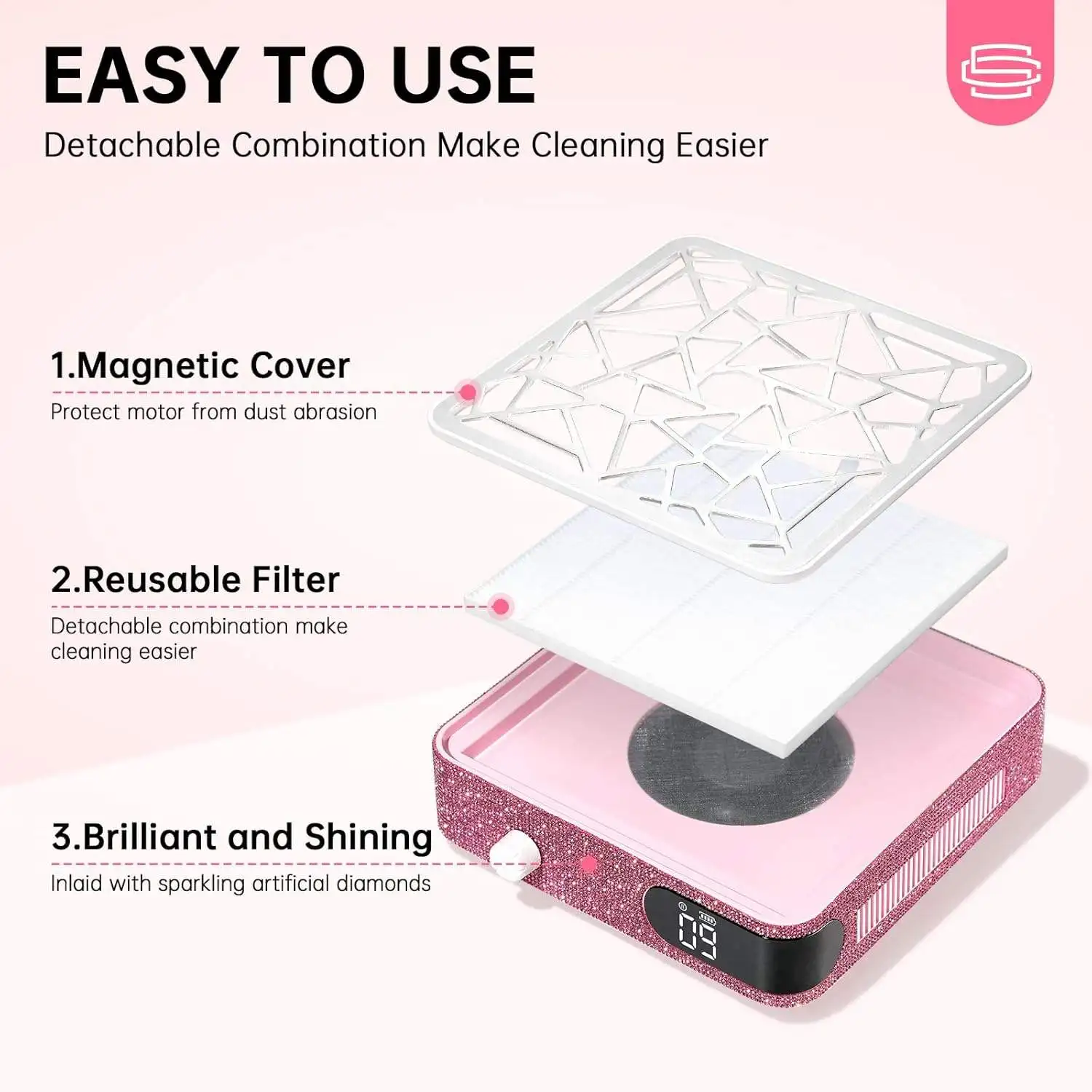 Powerful wireless BlingBling nail dust extractors diamond nail dust collector vacuum build in dust collector for nail salon