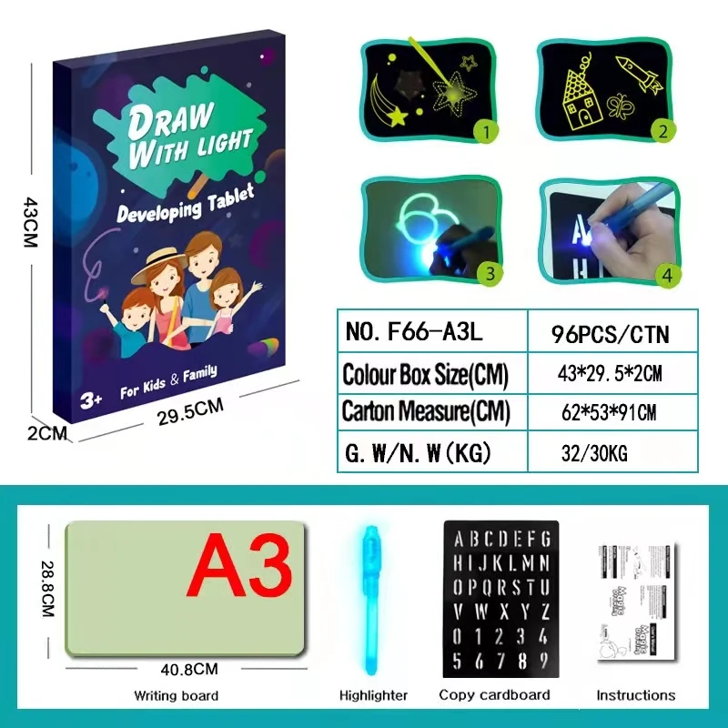 A3 A4 A5 Magic Luminous Drawing Board Draw With Light-Fun Doodle Board Fluorescent Pen Writing Tablet Kids Educational Toy