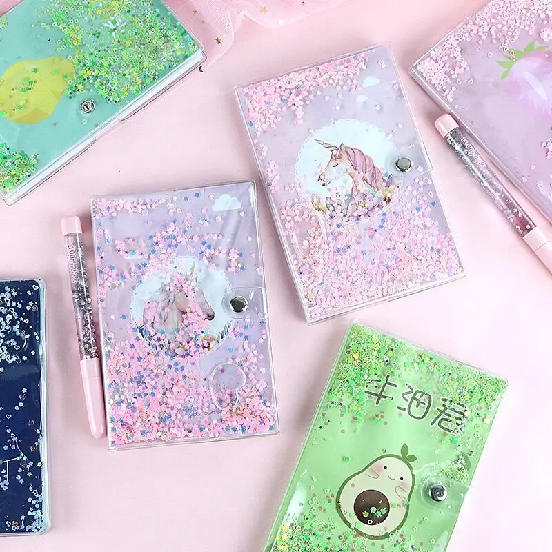 Wholesale Collection Glitter Pvc oil Girl Cover Notebooks And Pen, Suitable For Students Stationary set