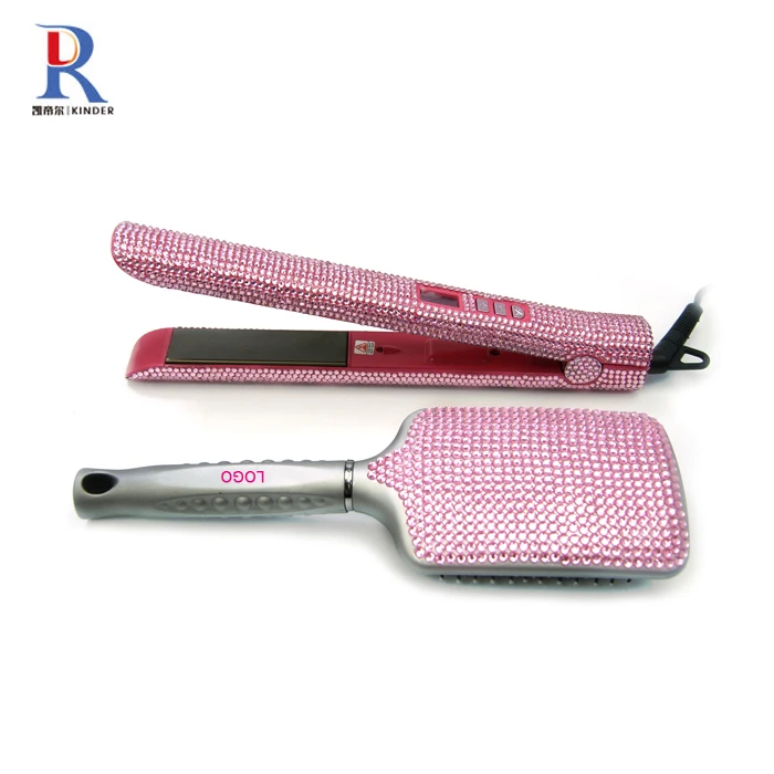 Crystal beaded hair straightener professional hair salon straightener iron