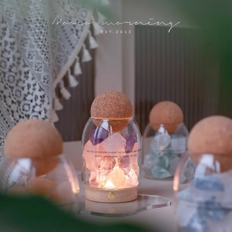 Home Decor Luxury Aromatherapy Natural Crystal Stone Air Freshener Essential Oil Diffuser Gift Set with Night Light