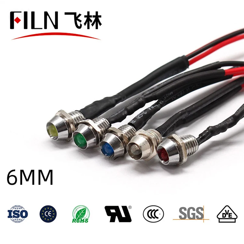 FILN 3mm led high brightness yellow blue red 120V 110V equipment indicator lights 6mm hole size pilot lamp signal lights