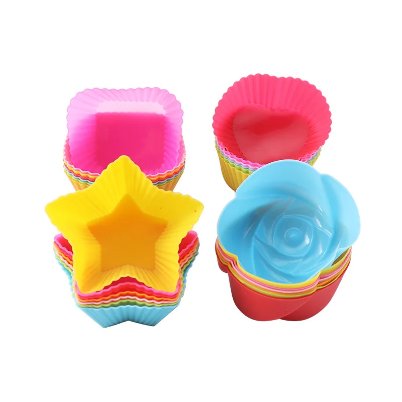 Nonstick Pastry Muffin Molds 4 Shapes Round Stars Heart Flowers Silicone Cupcake Liners Reusable Baking Cups