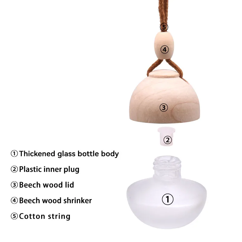 Mini cute glass wooden cap 5ml ball shape hanging car perfume bottle for car air fresh