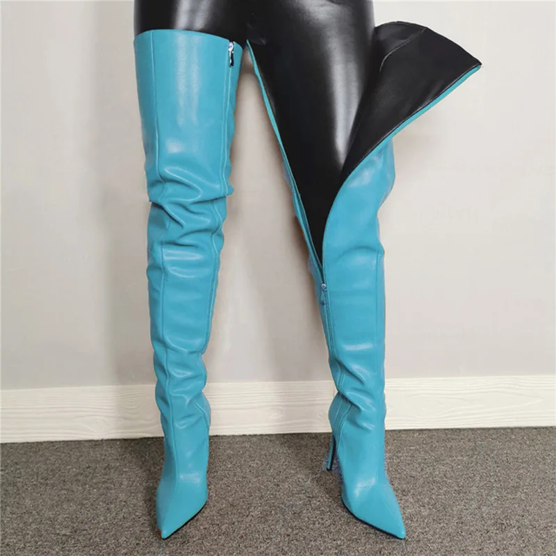 Bright Colors Botte Hiver Pour Femme Cuir Leather Leg Warmer Overknee Long Winter Sexy Thigh High Boots Heels