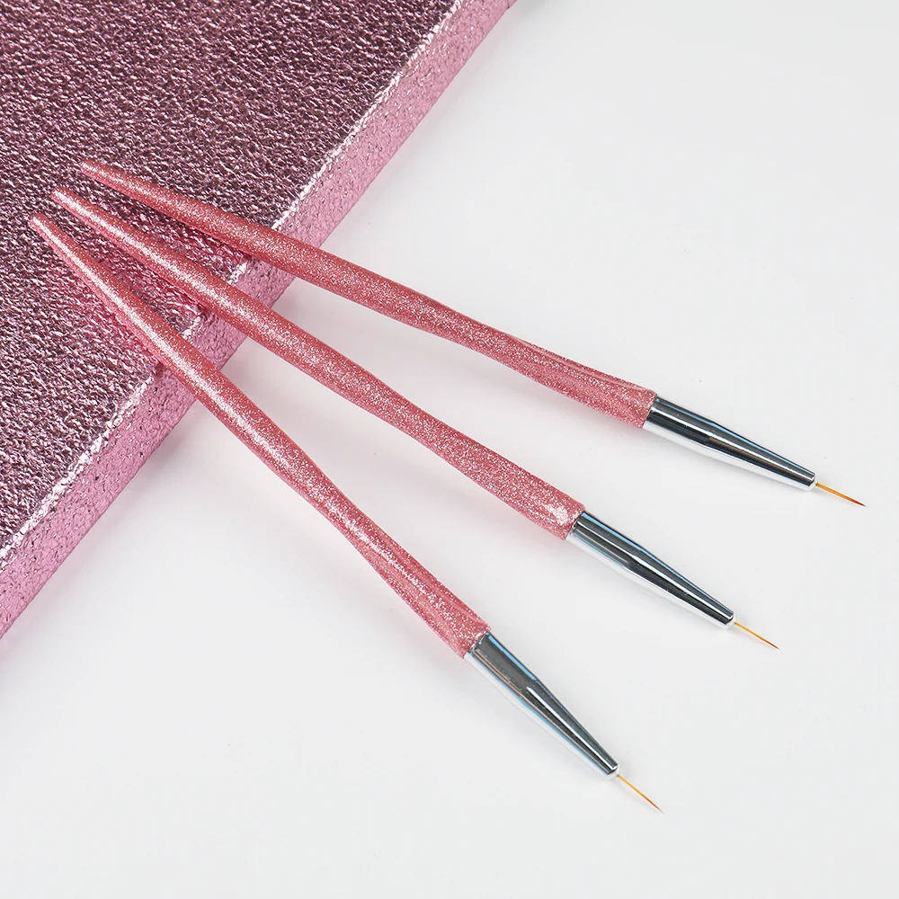 Custom Logo Long Striping Liner Brush 3pcs Red Needle Tube 3D Nail Art Brush Design Liner Set 6/10/15/20/25mm