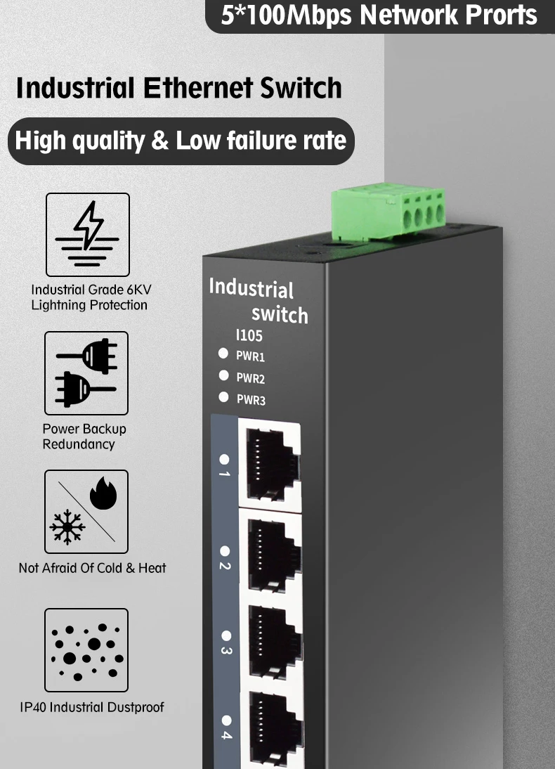 Промышленный Ethernet-коммутатор с 5 сети 10/100 Мбит порт DIN-RAILSUPPORT Base-T IP40 безвентиляторный промышленный коммутатор