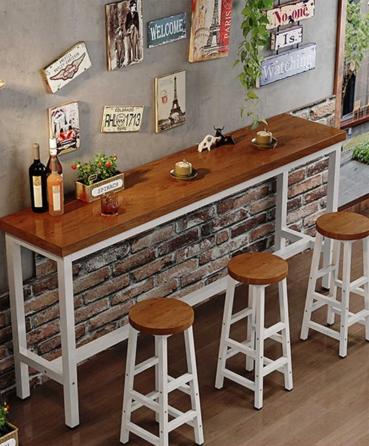 Milk tea store bar against the wall high narrow table long table and chair set