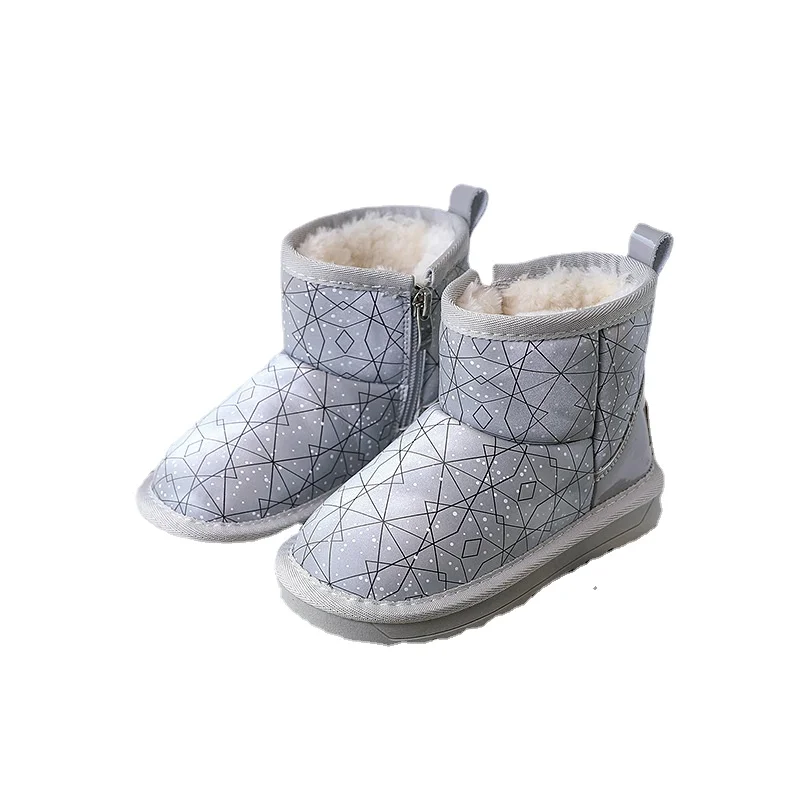 Winter Kids Fashion snow boots warm plush soft bottom baby girls genuine leather Ankle Boots