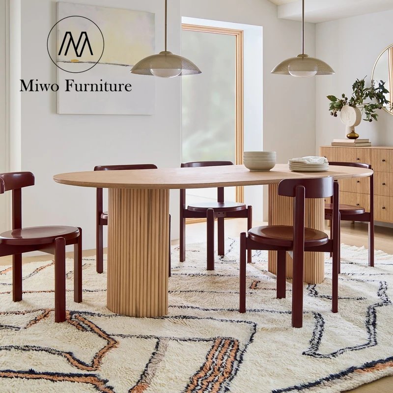 Northern New Style Oblong Natural Ellington Oval Pedestal Dining Table chair Set 4 6 Seater Modern Wooden workbench custom