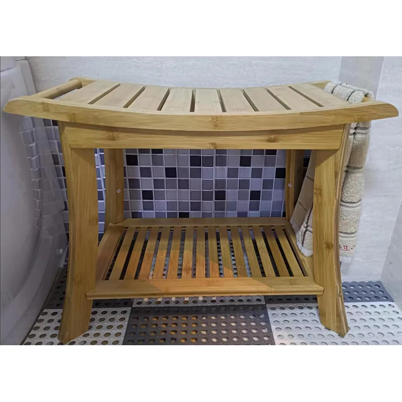 Оптовая продажа деревянная бамбуковая скамейка для душа обуви сиденья табурет органайзер спа-ванны с полкой