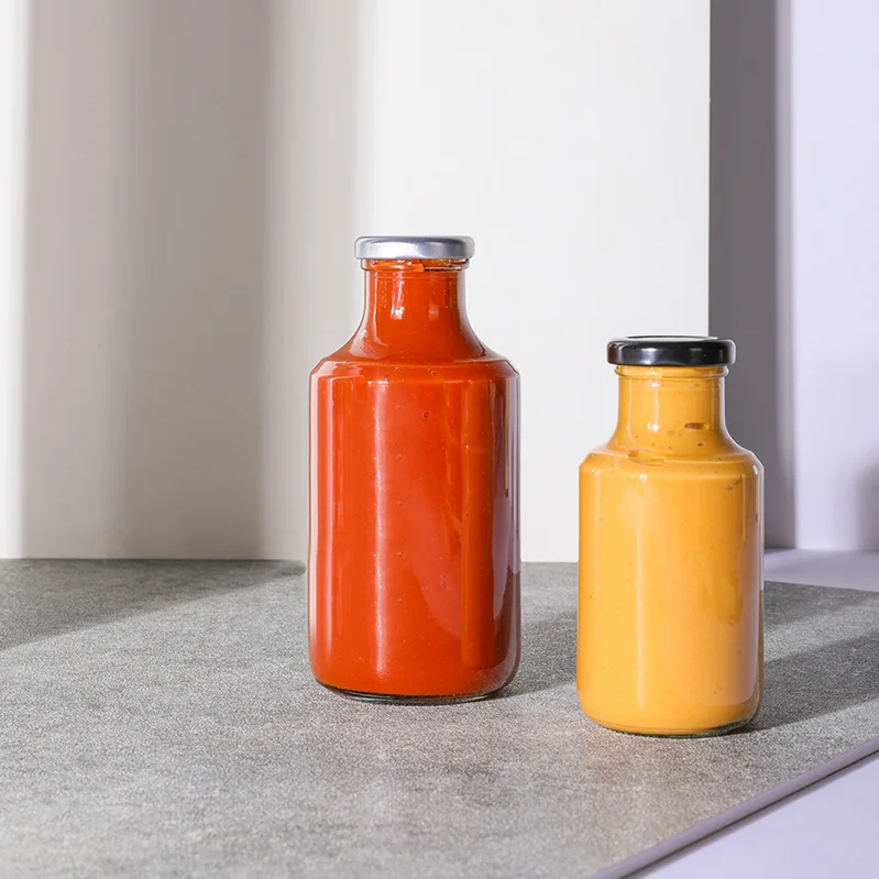 High quality 8oz 16oz salad dressing barbecue container ketchup chili sauce glass staut bottle in bulk