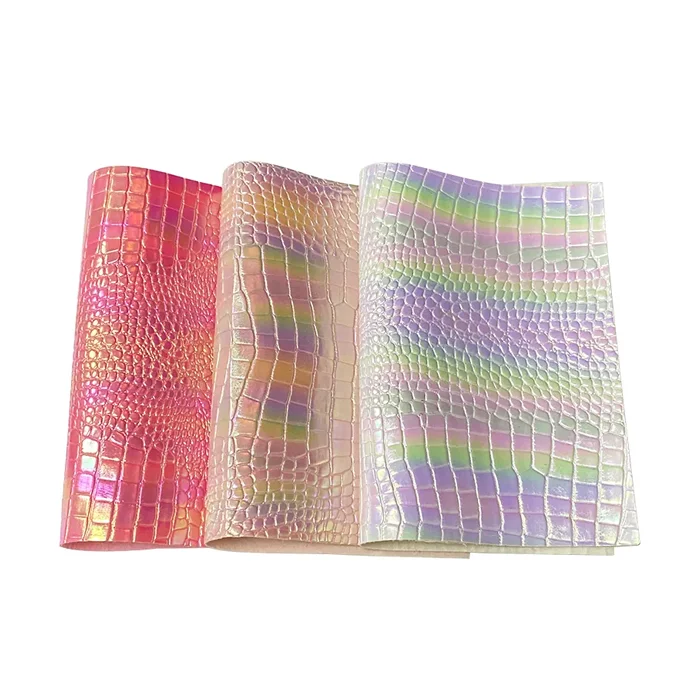Colorful Crocodile skin Embossed Bronzing Vinyl Synthetic Leather Fabric for Bags