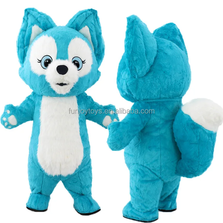 Factory wholesale price blue inflatable fox mascot plush costume cartoon adult costume