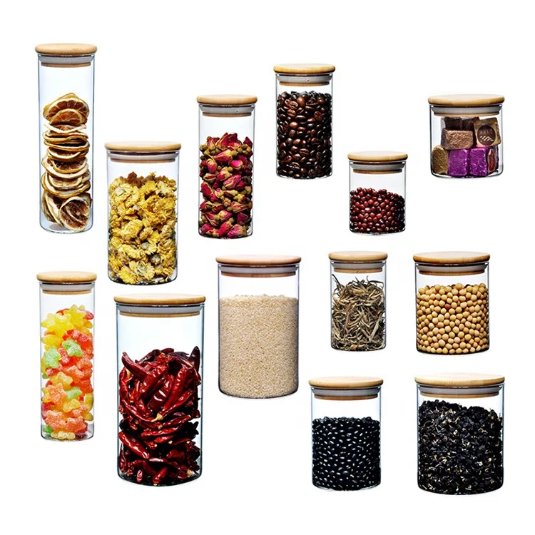 large glass food storage jars wholesale glass jar wooden lid for honey food candy glass jar