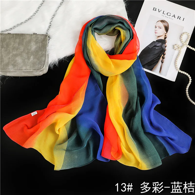 Gradient temperament long silk scarf elegant dance scarf