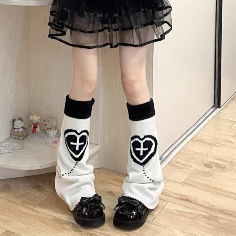 Y2K Japanese Leg Warmer Wearing Both Front and Back Spicy Girls Loose Socks Funny and Warm JK Leg WarmerF