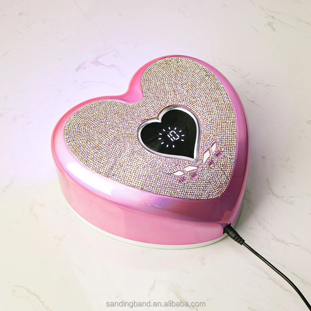 Professional Salon Pink Heart Shape Uv Nail Lamp Wireless Dual Light Rechargeable Cordless Sun Uv Nail Dryer Uv Led Nail Lamp
