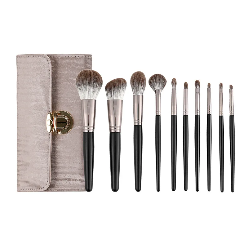 High End Cosmetic Brush Kit 10 PCS Luxury Snow Fox Hair Brush Bag Portable Makeup Brush Set