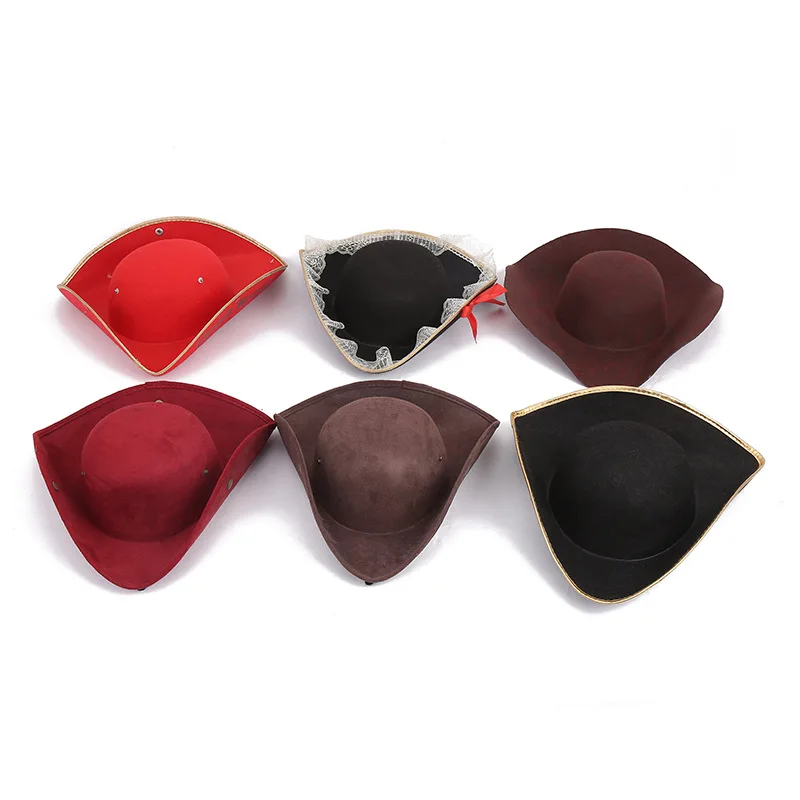 Printing Logo Felt Red Captain Morgan Pirate Hat With Button