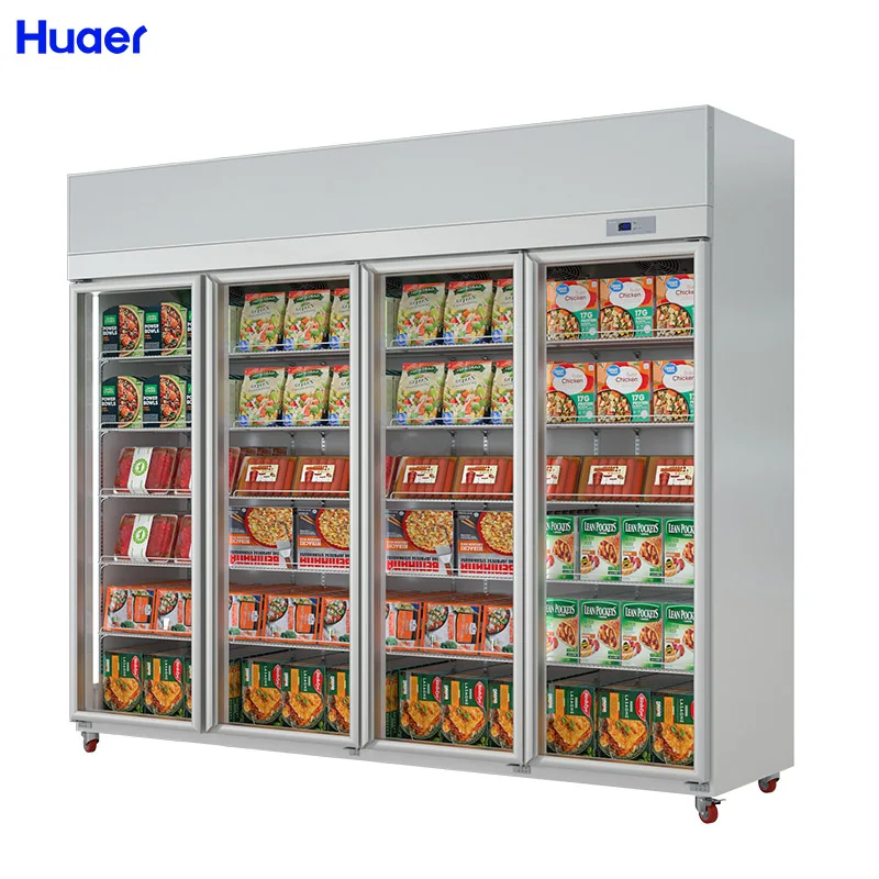 upright cooler display cabinet 4 door commercial refrigerator freezer
