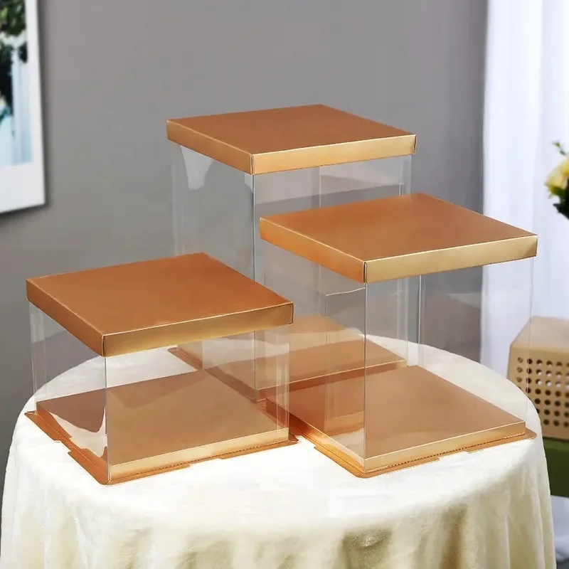 Wholesale Tall Transparent plastic clear cake packaging box square wedding pop bakery cake box