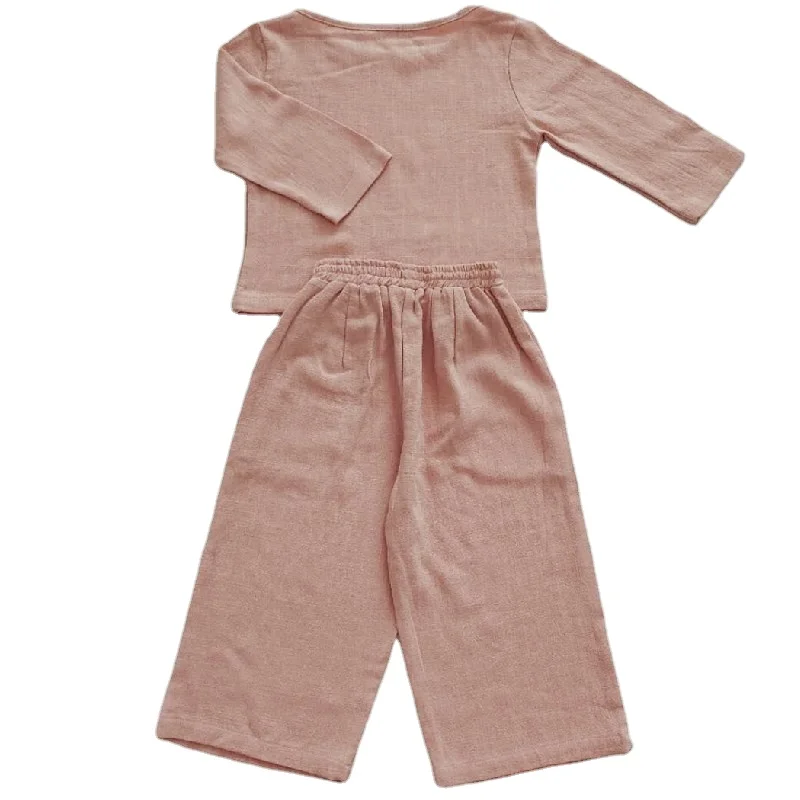 4-7 years old baby grow clothes skin friendly cotton kids clothing 2pcs  plain linen cotton baby clothes