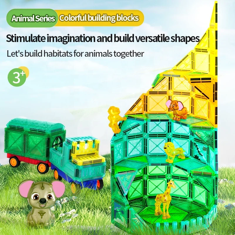 Samtoycn 40pcs Animal Forest STEM Plastic Educational Bricks 3D Puzzles Magnetic Building Blocks Toys for Baby