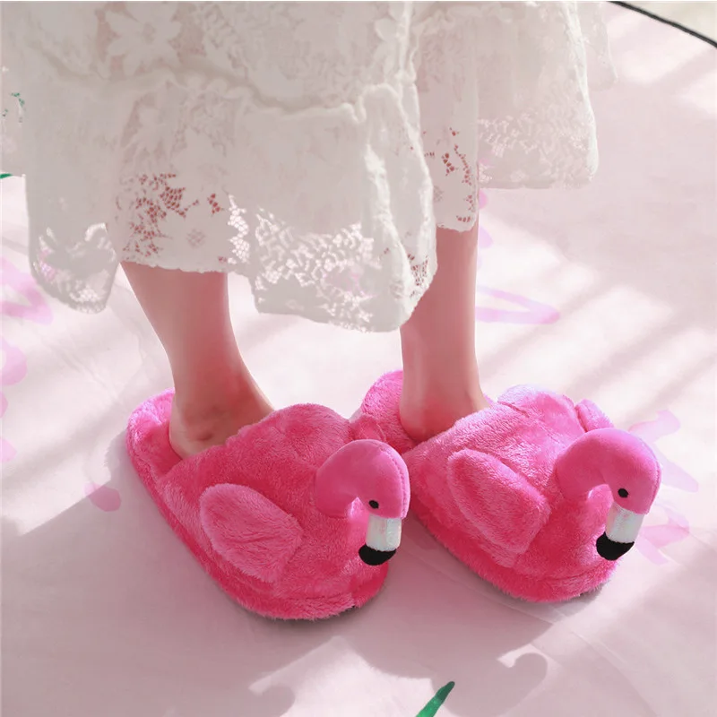 Warm Home Slippers Unisex Soft Slippers Winter Pink Flamingo Kids Animal Slippers