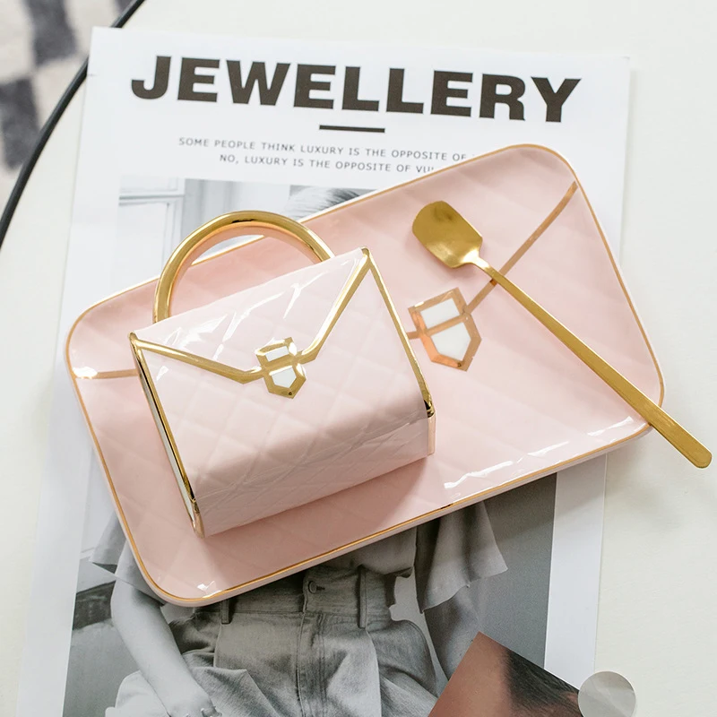 Handbag Cup And Saucer Set High-end Light Luxury Afternoon Tea Creative Sublimation Ceramic Coffee Cups