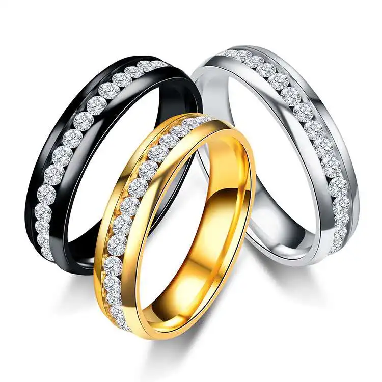 Wholesale quality titanium steel female charm ring, do not fade single row diamond ring, a gift for women