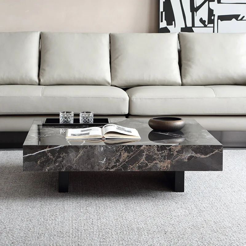 Italian light luxury stainless steel black gold marble tabletop living room furniture high-end coffee table