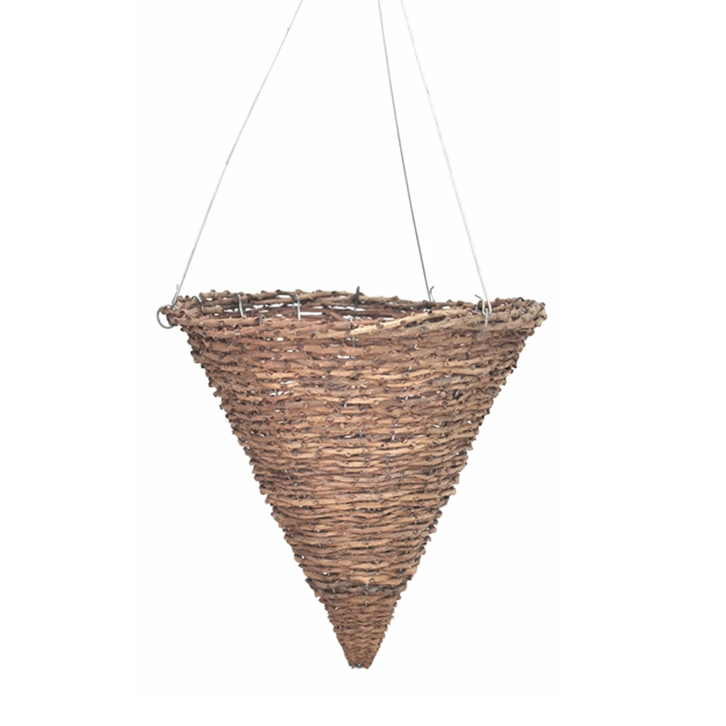 Yulin Jiafu Hot Sale antique hanging planter brown wicker cone natural rattan hanging plant basket flower pot hanger