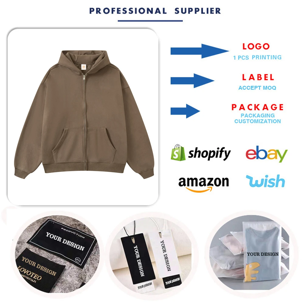 Custom Logo Print 420 Grams Zip-Up Hoodies High Quality Heavyweight Cotton Fleece Oversized Zipper Hoodies