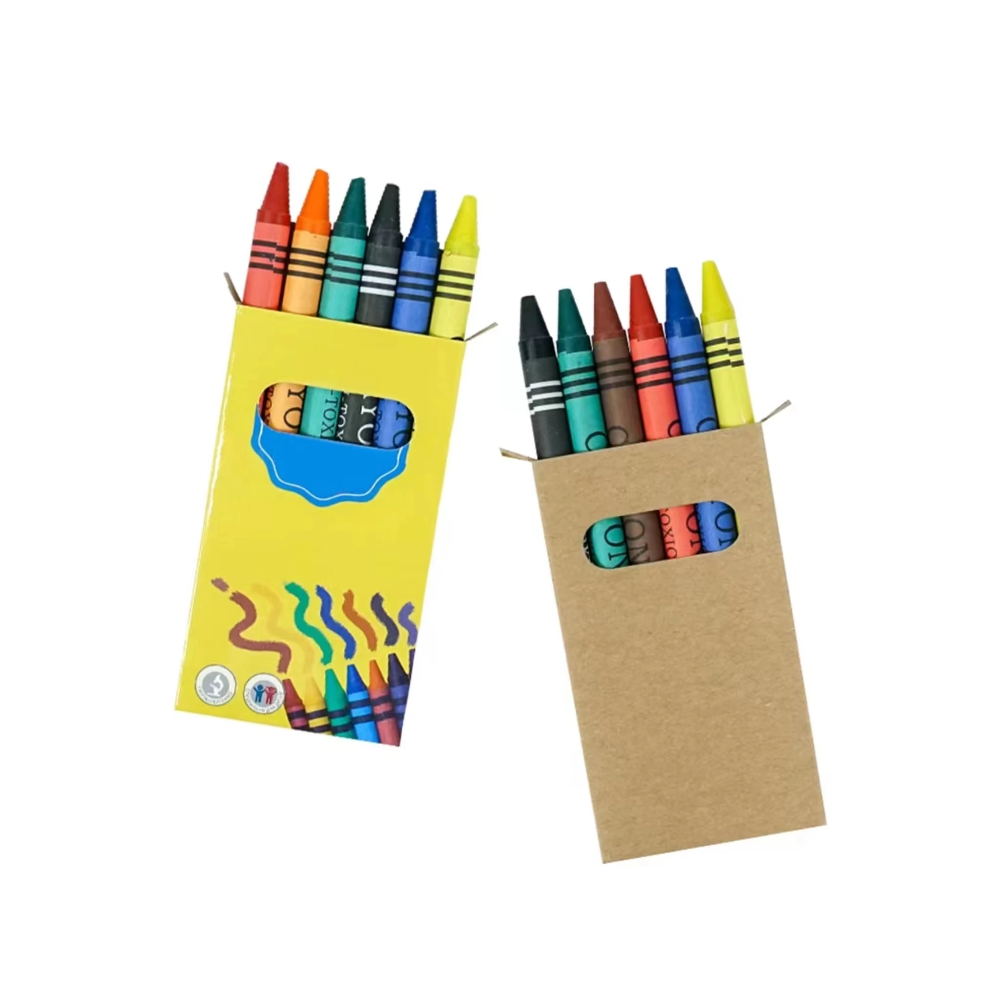 CE Certification Non Toxic Kids Drawing Stick Crayon Set Color Box Packing 4/6/8/12 Colors Mini Size Wax Crayon Set With Logo