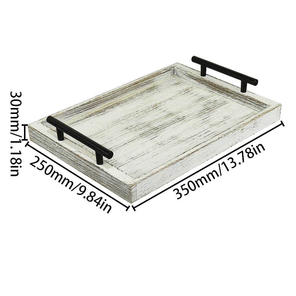 Antique Food Serving Trays Wooden Tray with Metal Handles Stylish Farmhouse Decor Serving Platter