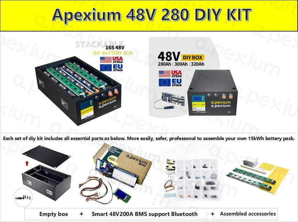 EU Stock Diy 280Ah 48V Lifepo4 Battery Box 280Ah Lifepo4 Battery pack Battery Box Diy Kit Including Bms And Lcd Screen