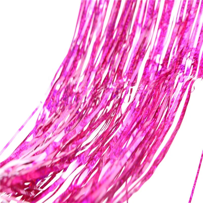 2 Packs Matt Pink Foil Curtains Metallic Tinsel Backdrop Door Fringe Curtains Photo Booth Backdrops for Wedding Birthday