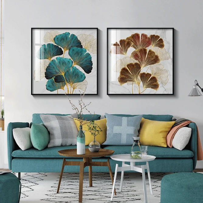 Factory direct sale 5d light luxury ginkgo leaf porch painting wall painting decorative crystal porcelain painting