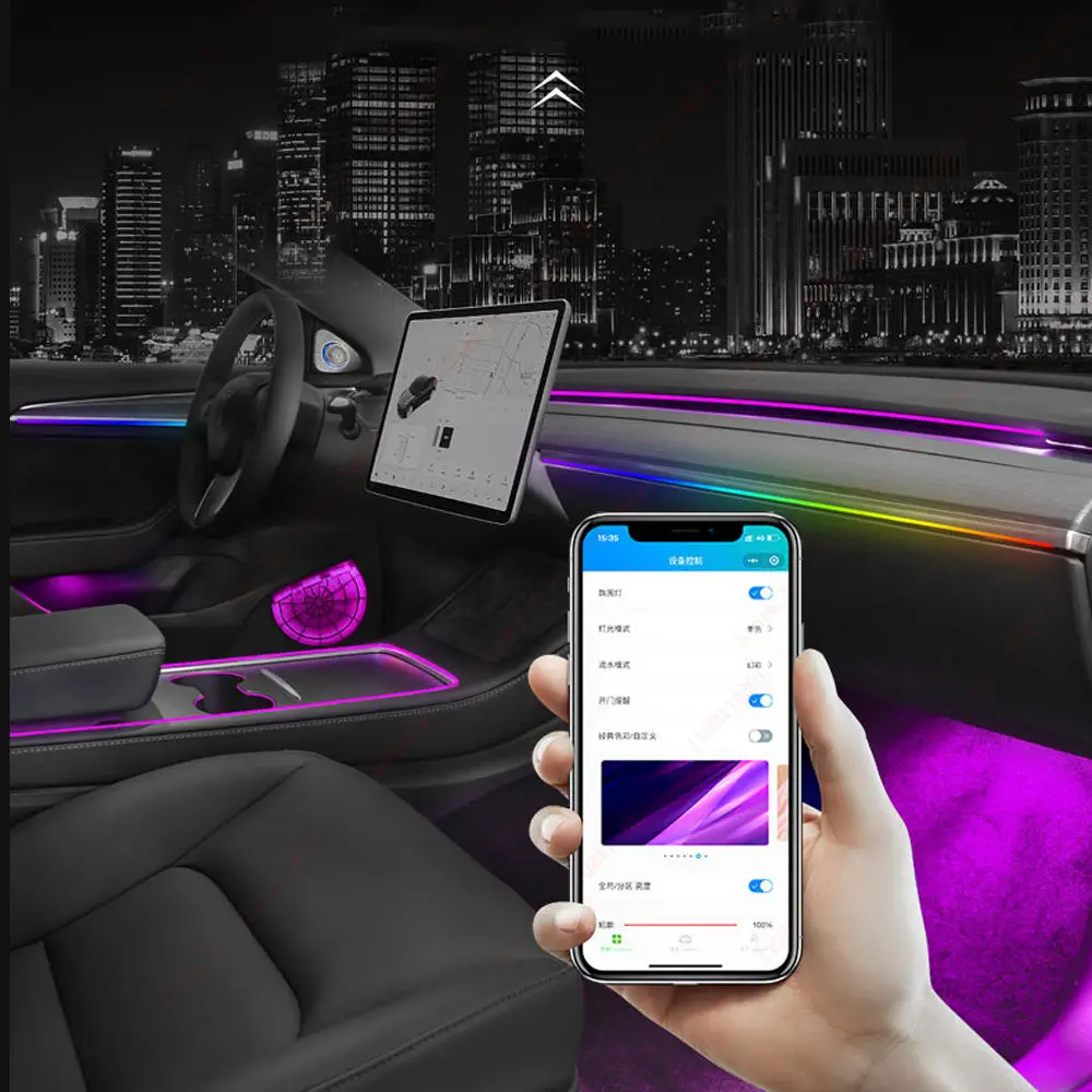 Car Neon led 6w 128 colors Lighting system Interior car Ambient Light  Led Atmosphere strip for Teslas Model 3 Y accessories