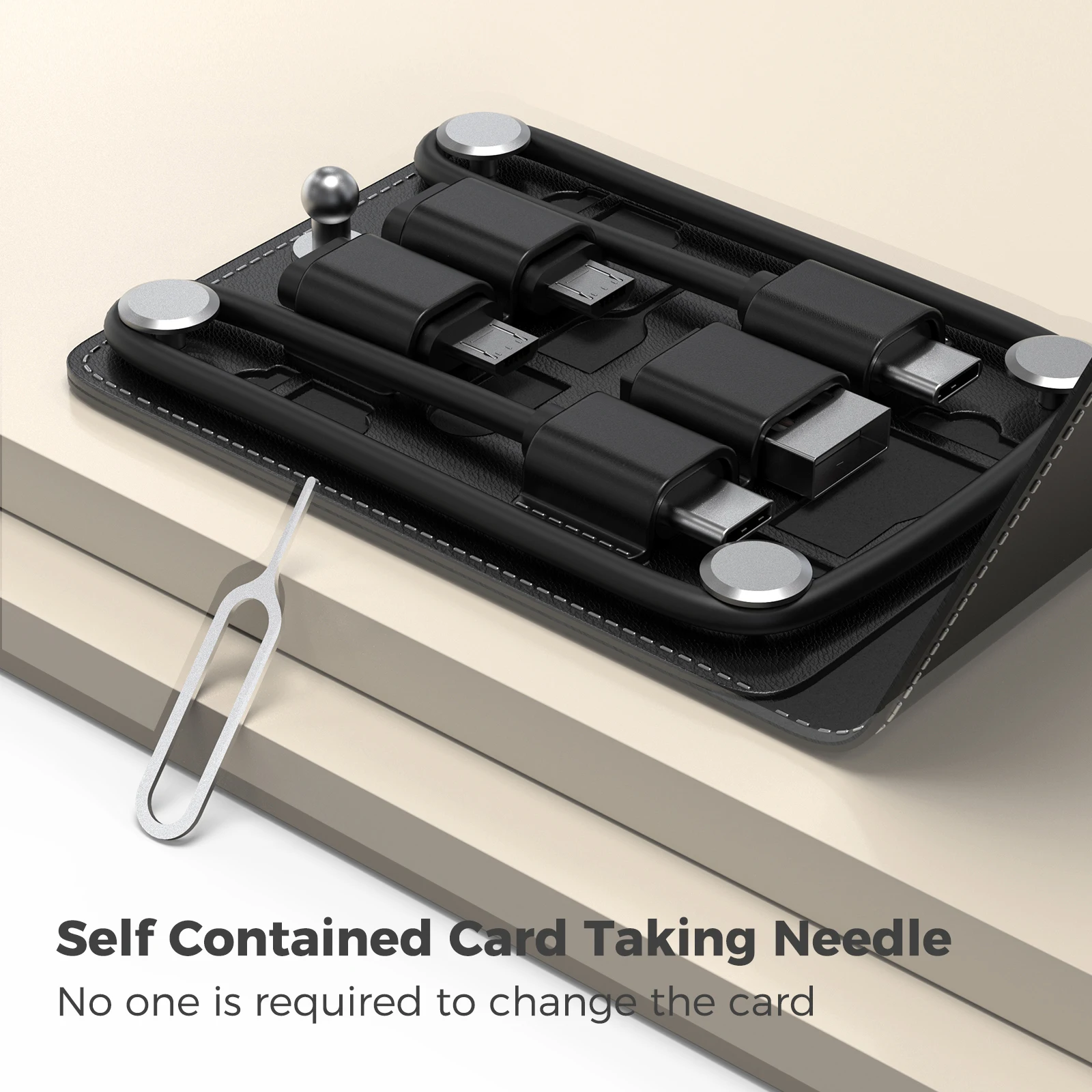 Custom Multi-Function 6 In 1 USB Cable Adapter Kit SIM TF Credit Card Type-C Cable Eject Pin Storage Bag Business Corporate Gift