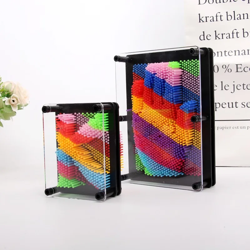Rainbow color 3D pin art sculpture board creative hand mold handprint needle toy gift home office decoration frame pin art board