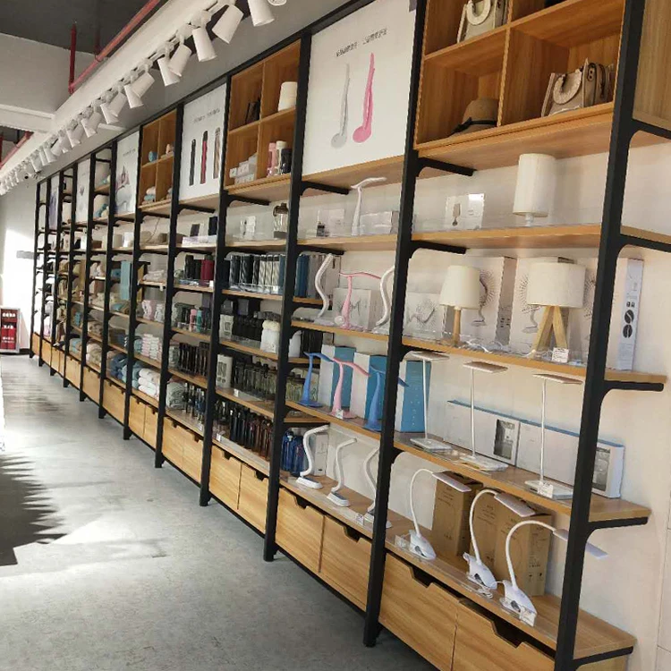 Полка для магазина деревянная витрина супермаркетов полка розничной продажи комбинированная из стали и дерева стеллаж