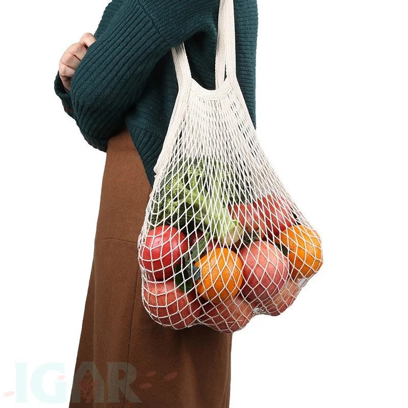 Fashion String Shopping Grocery Mesh Bag Net Bag Woven Home Storage Shoulder Handbag Natural Organic Grocery Tote Cotton Mesh